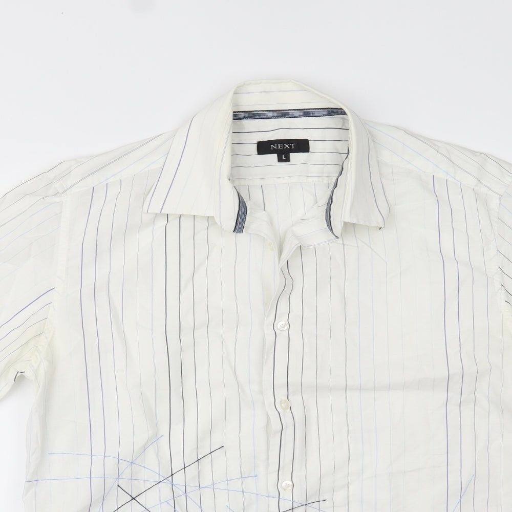 Mens UK Size L NEXT White  Button-Up Short Sleeve Casual Shirt