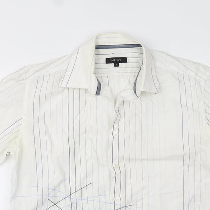 Mens UK Size L NEXT White  Button-Up Short Sleeve Casual Shirt