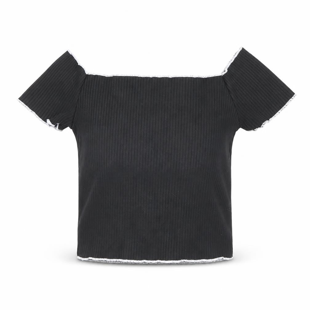 Womens UK Size 10 Primark Black Cropped T-Shirt