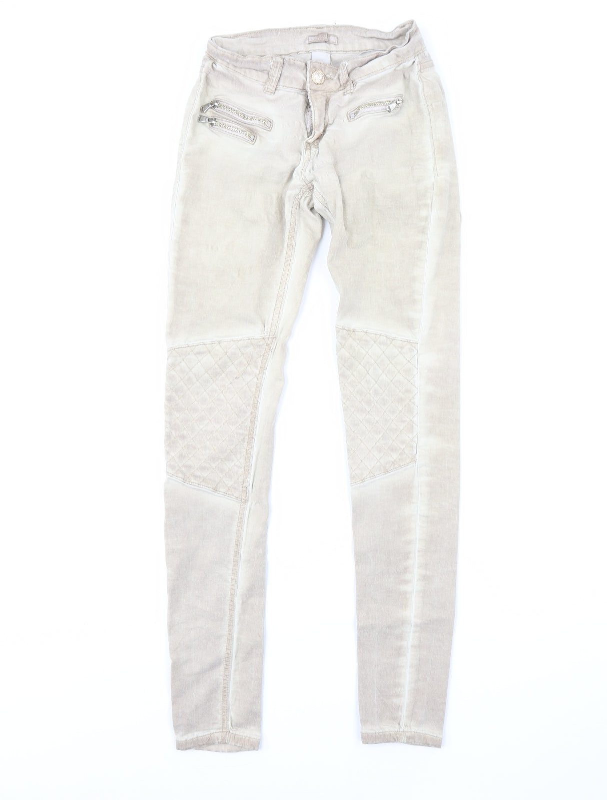 Womens UK Size 8 Preworn Regular Fit Skinny Beige Jeans