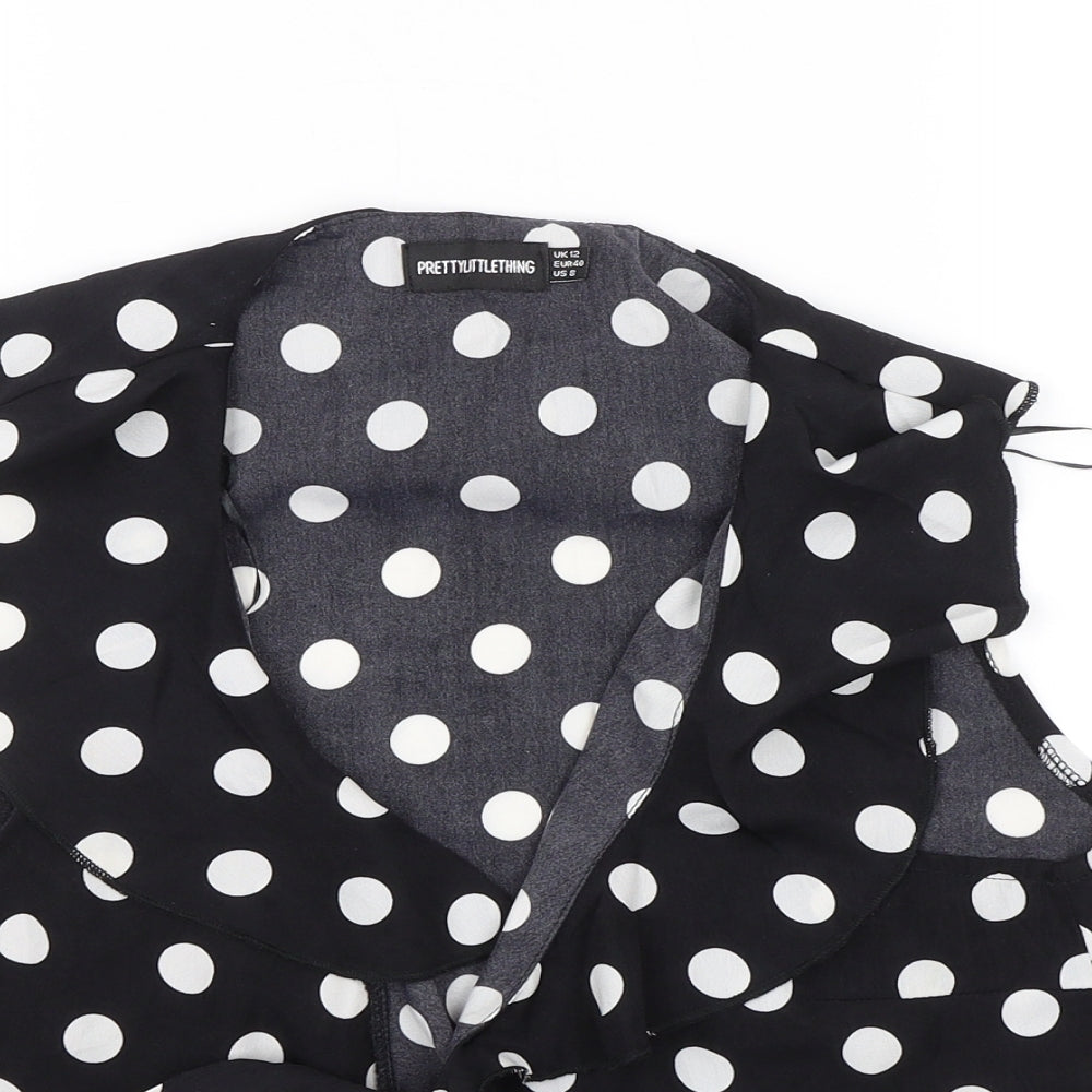 Womens UK Size 12 PRETTYLITTLETHING Black Basic Blouse
