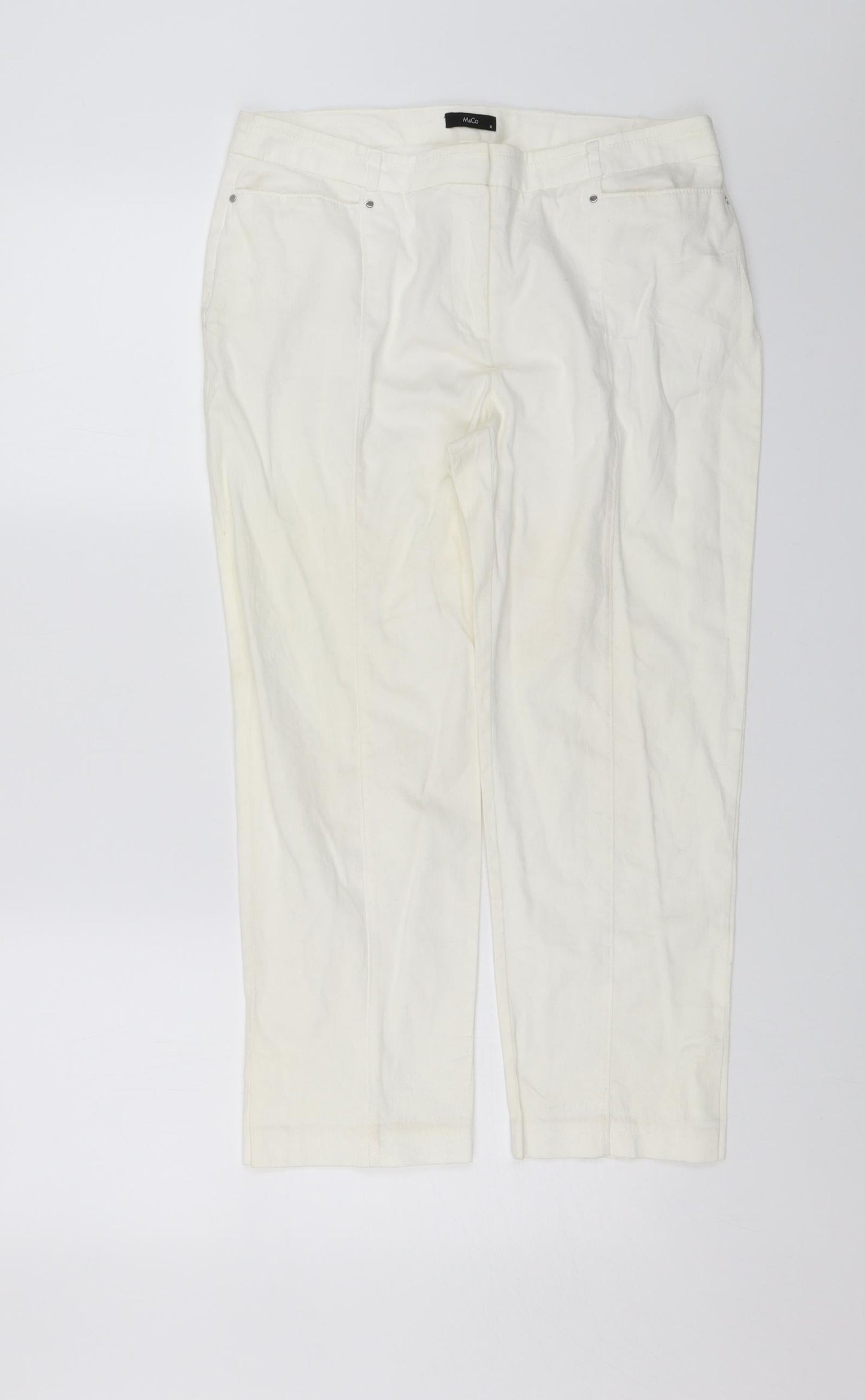 Womens UK Size 12 M&Co Regular Fit Chino White Trousers
