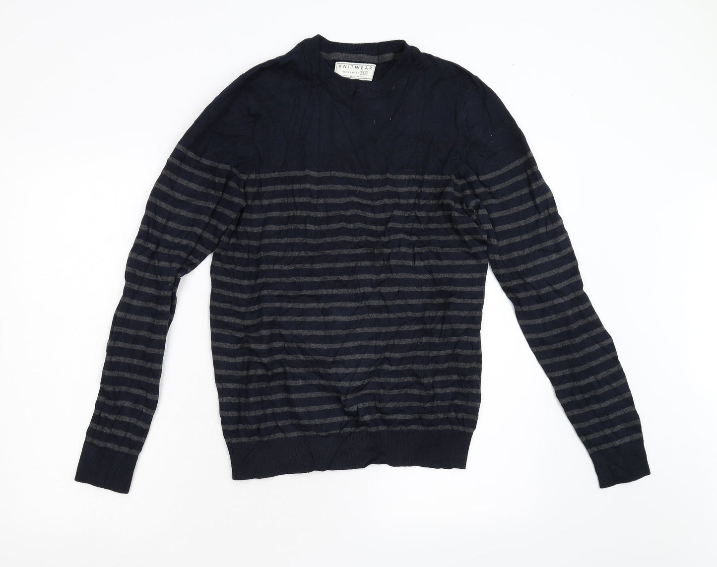 F&F Mens Blue Striped Knit Pullover Jumper Size S