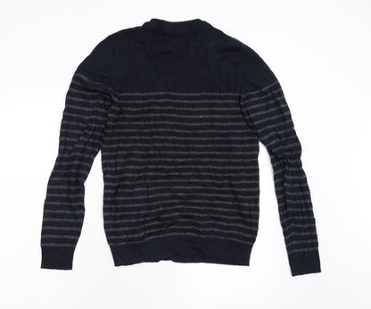 F&F Mens Blue Striped Knit Pullover Jumper Size S