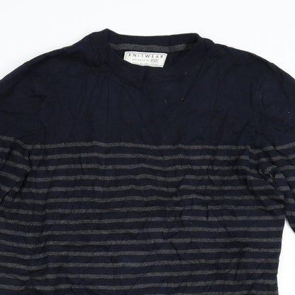 F&F Mens Blue Striped Knit Pullover Jumper Size S