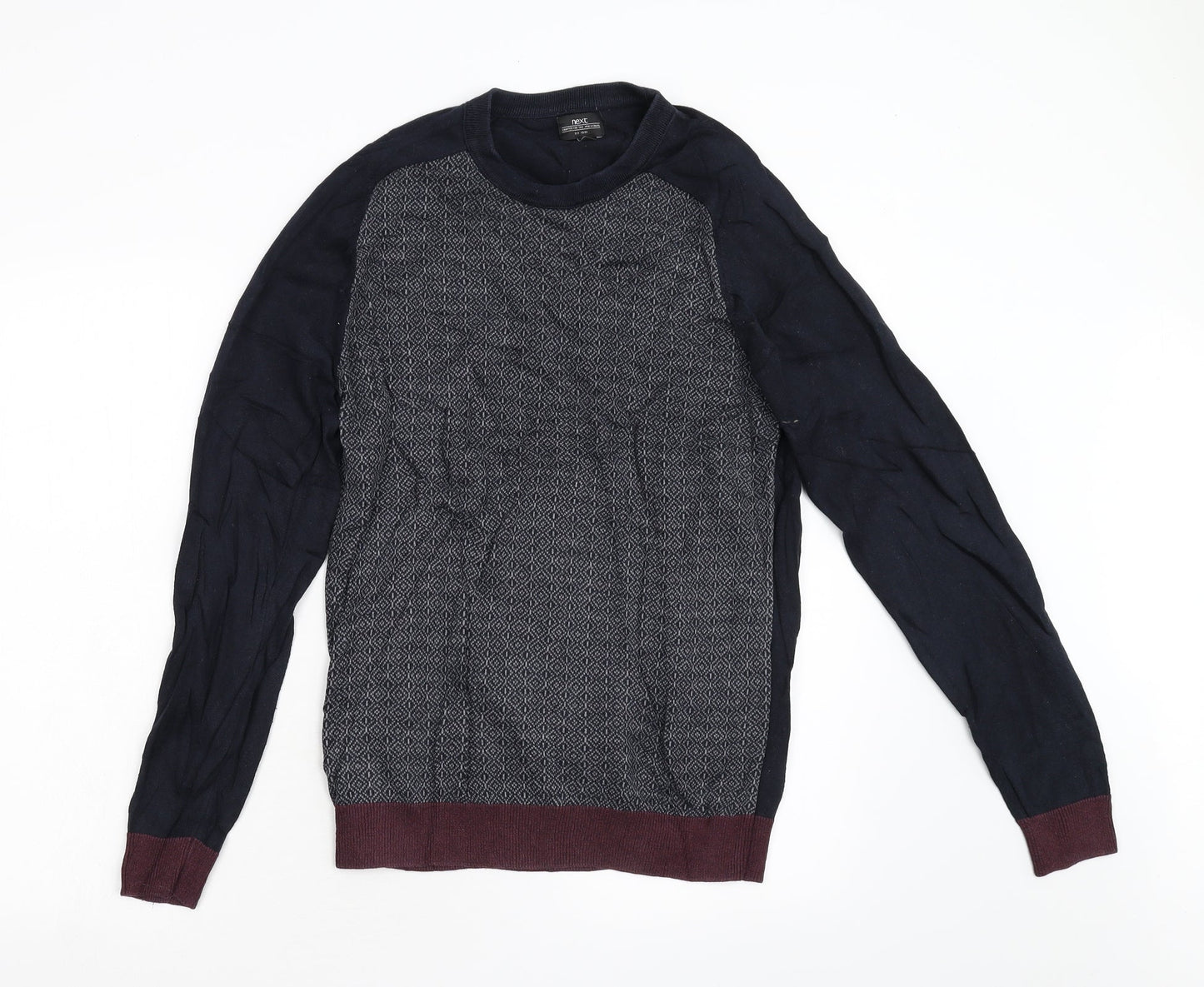 NEXT Mens Blue Geometric Knit Pullover Jumper Size M