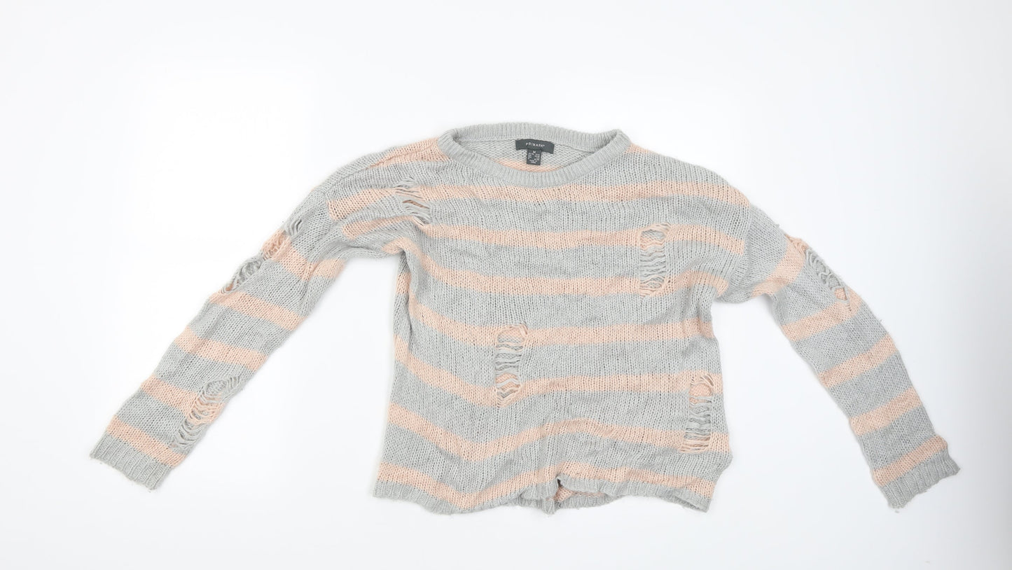 Primark Womens Grey Striped  Pullover Jumper Size M