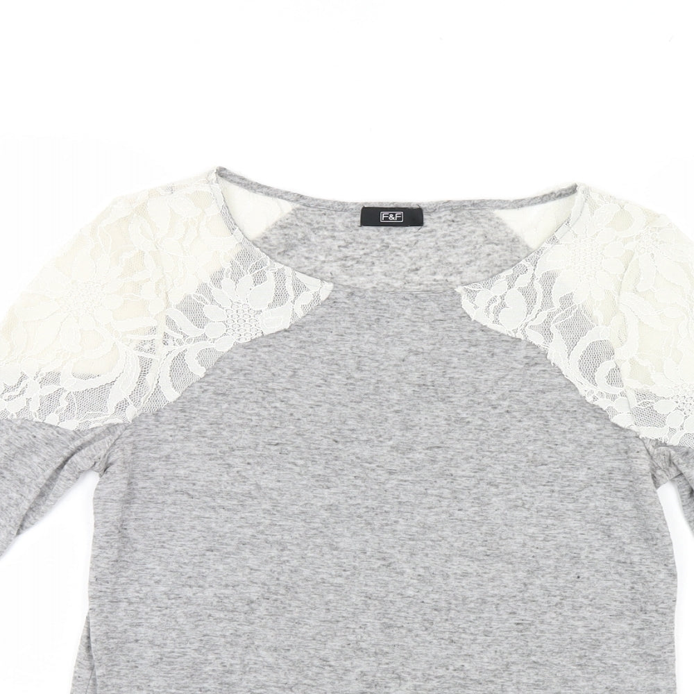 F&F Womens Grey Floral  Pullover Jumper Size 8