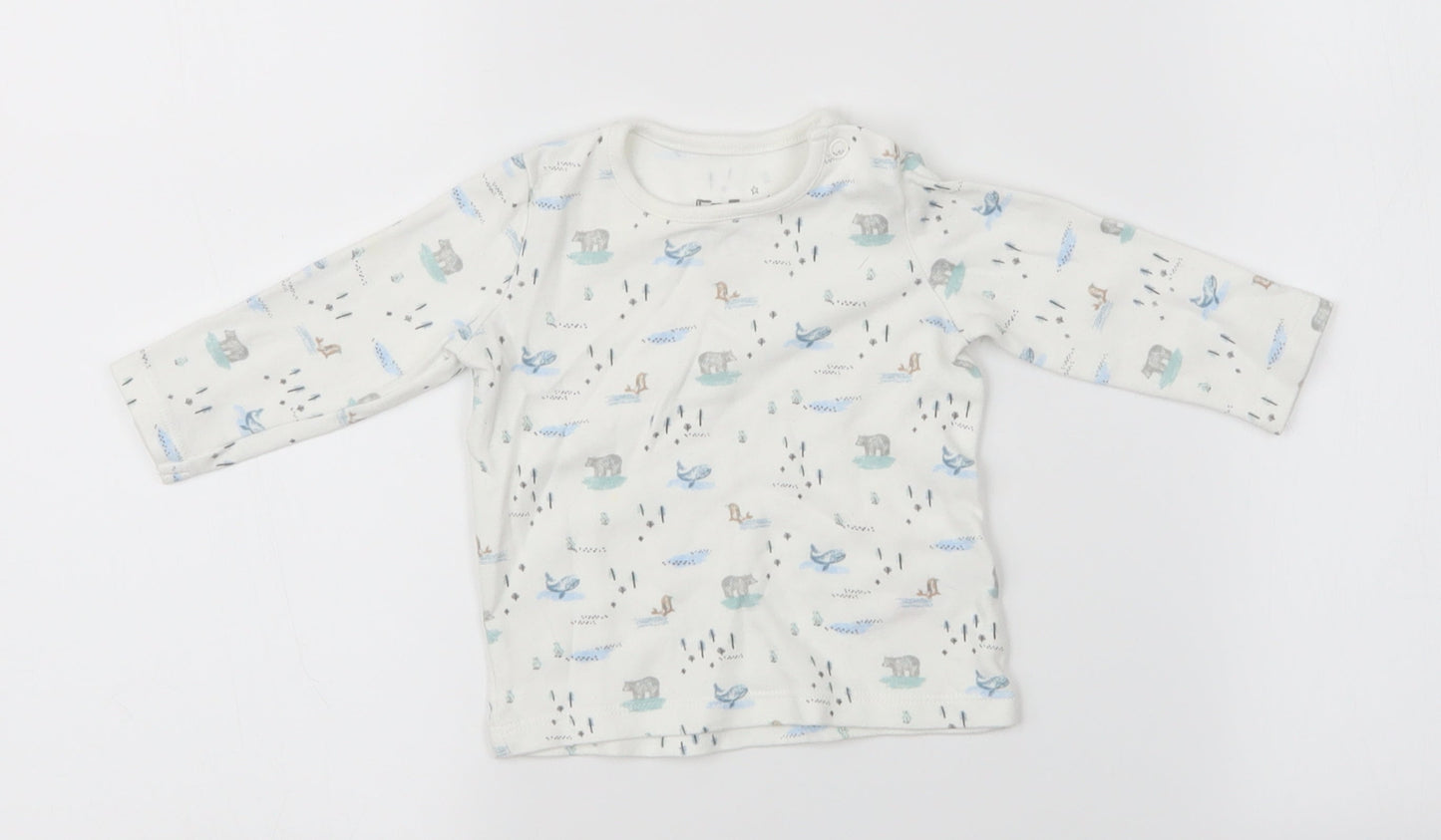Fred & Flo Girls White Animal Print  Basic T-Shirt Size 0-3 Months  - Bears, Whales, Seals