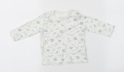 Fred & Flo Girls White Animal Print  Basic T-Shirt Size 0-3 Months  - Bears, Whales, Seals