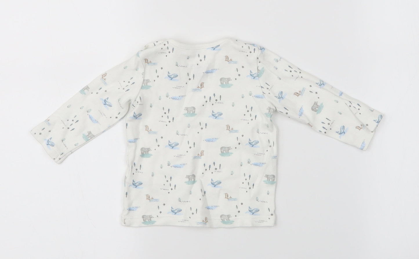 Fred & Flo Girls White Animal Print  Basic T-Shirt Size 0-3 Months  - Bears, Whales, Seals