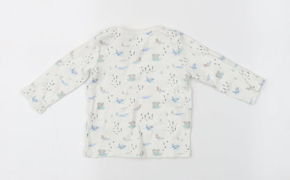 Fred & Flo Girls White Animal Print  Basic T-Shirt Size 0-3 Months  - Bears, Whales, Seals