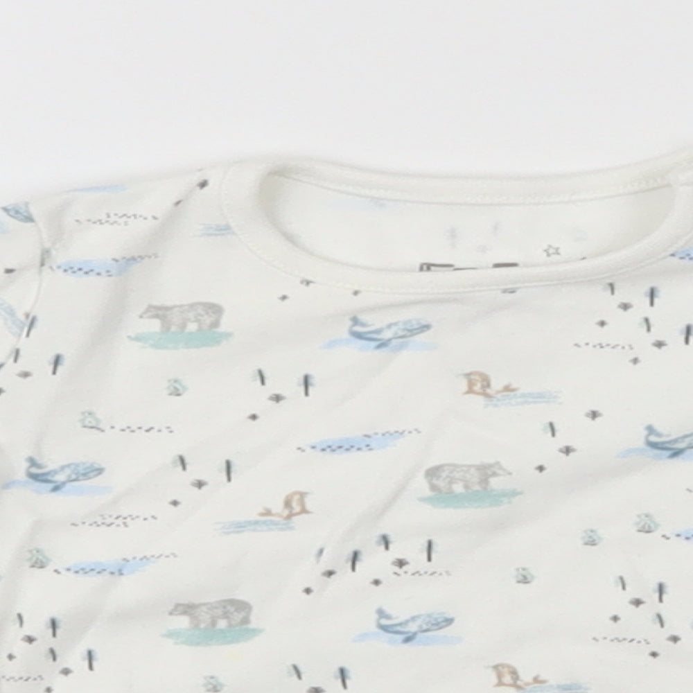 Fred & Flo Girls White Animal Print  Basic T-Shirt Size 0-3 Months  - Bears, Whales, Seals