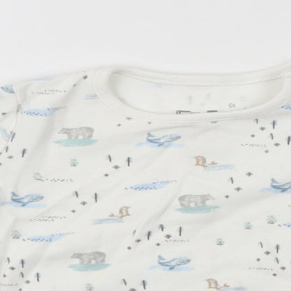 Fred & Flo Girls White Animal Print  Basic T-Shirt Size 0-3 Months  - Bears, Whales, Seals