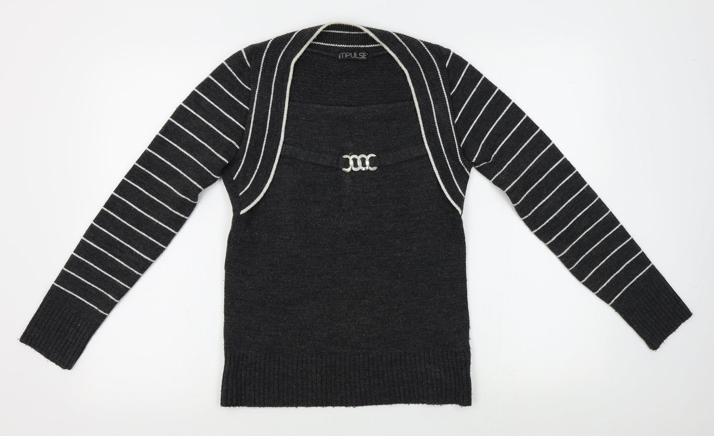 Impulse Womens Grey Striped  Pullover Jumper Size M