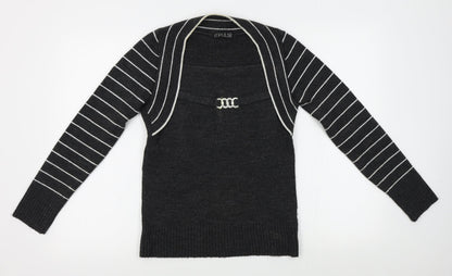 Impulse Womens Grey Striped  Pullover Jumper Size M