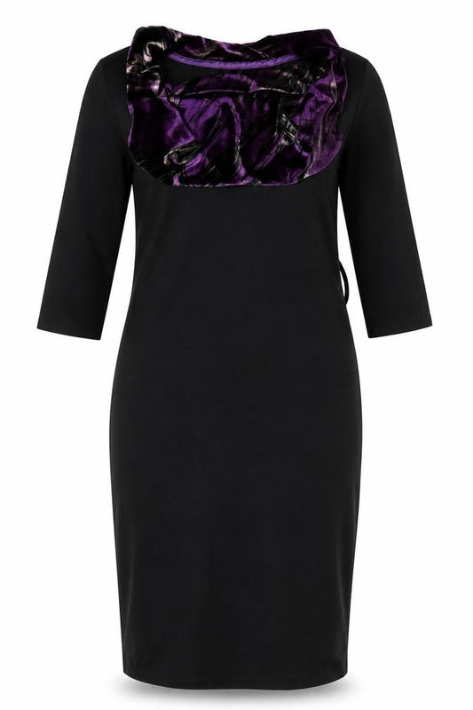 Front view of Betty Jackson women’s black pencil dress, size UK 8, - purple
