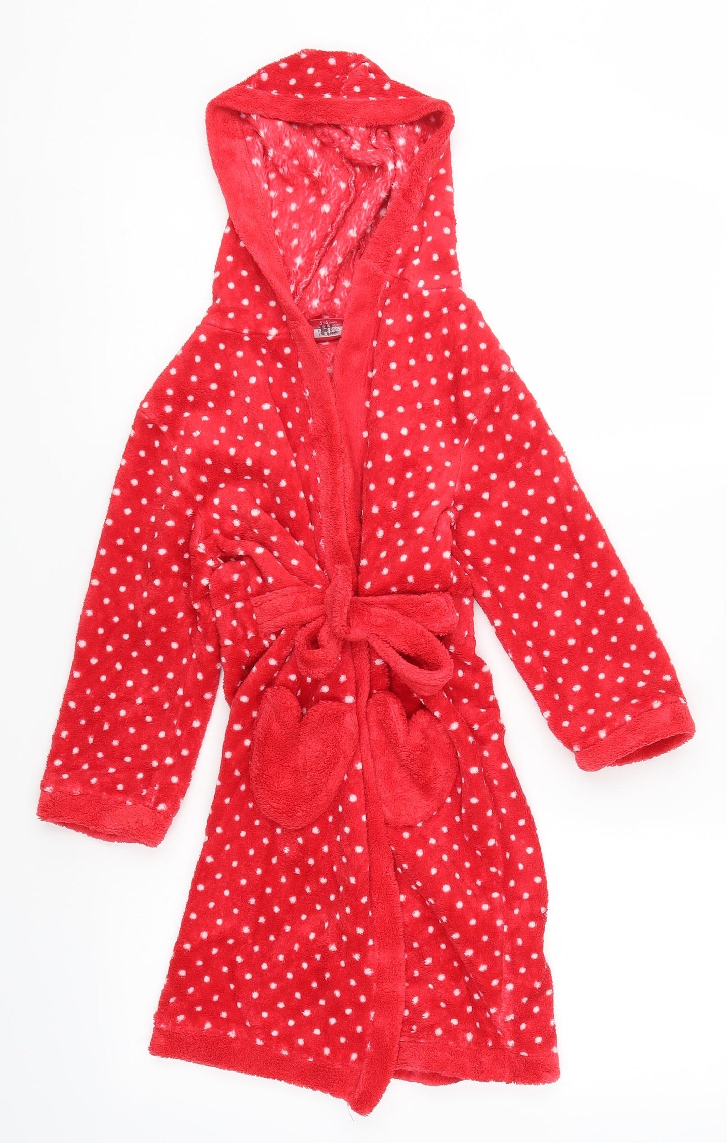 Mini Club Girls Red Polka Dot  Kimono Robe Size 5-6 Years