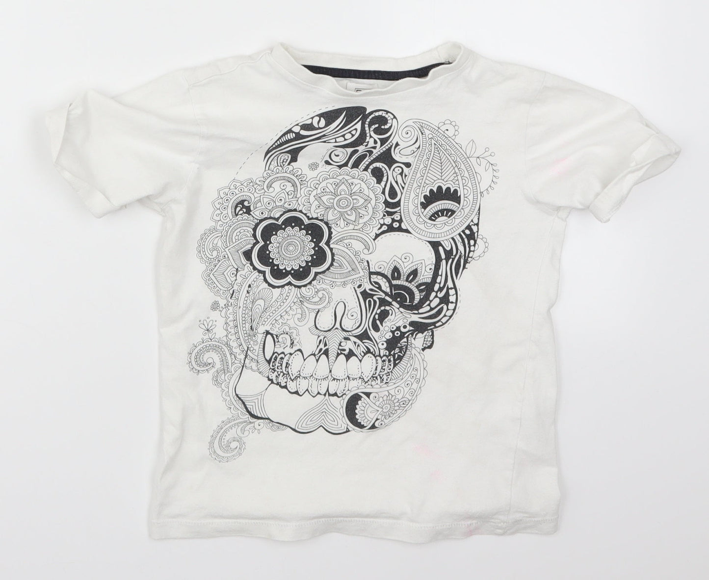 F&F Boys White   Basic T-Shirt Size 5-6 Years  - Paisley Skull