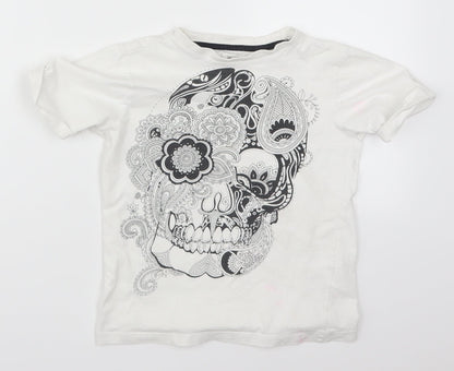 F&F Boys White   Basic T-Shirt Size 5-6 Years  - Paisley Skull