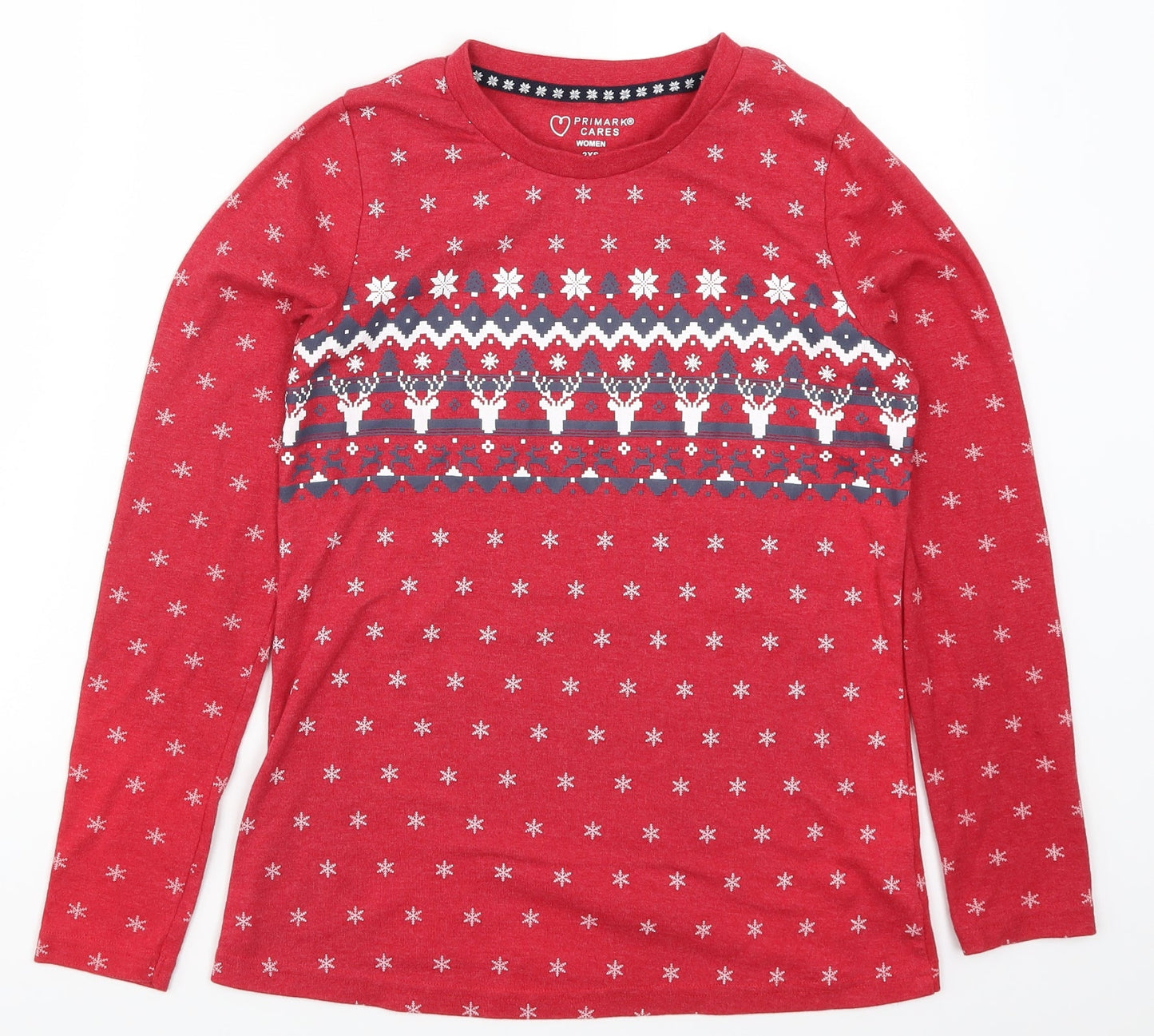 Primark Womens Red Geometric  Top Pyjama Top Size 4  - Snowflake Print