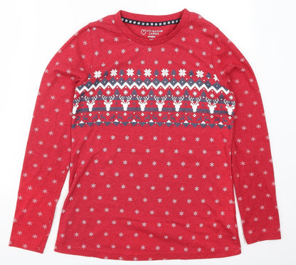 Primark Womens Red Geometric  Top Pyjama Top Size 4  - Snowflake Print