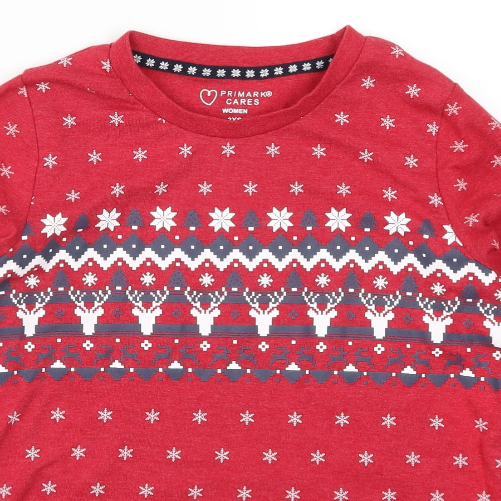 Primark Womens Red Geometric  Top Pyjama Top Size 4  - Snowflake Print