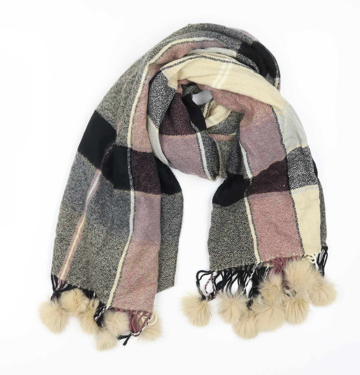 Preworn Womens Purple Check   Scarf   - Pom Pom
