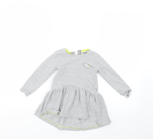Mini Club Girls Grey Striped  T-Shirt Dress  Size 18-24 Months