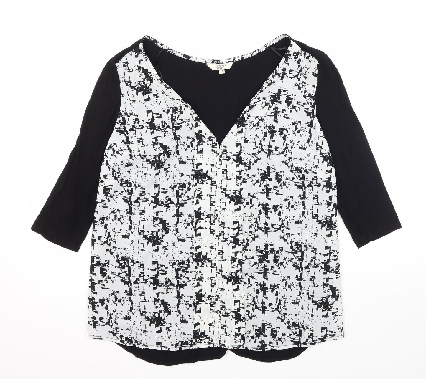 Papaya Womens Black Geometric Jersey Tunic Blouse Size 14