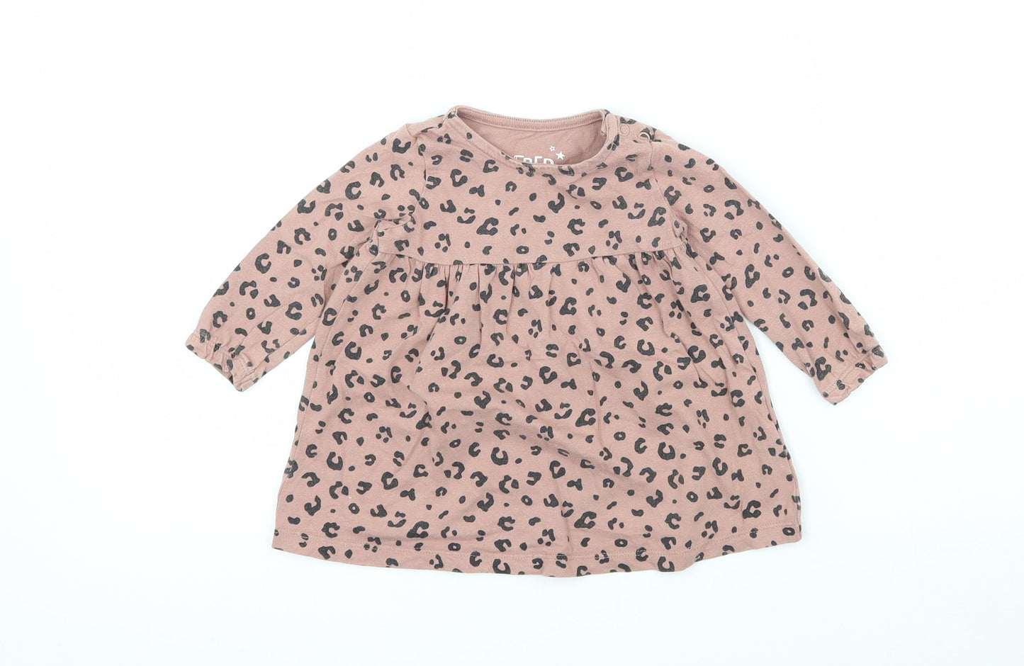 F&F Girls Pink Animal Print Jersey T-Shirt Dress  Size 3-6 Months