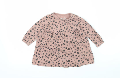 F&F Girls Pink Animal Print Jersey T-Shirt Dress  Size 3-6 Months