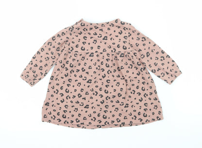 F&F Girls Pink Animal Print Jersey T-Shirt Dress  Size 3-6 Months