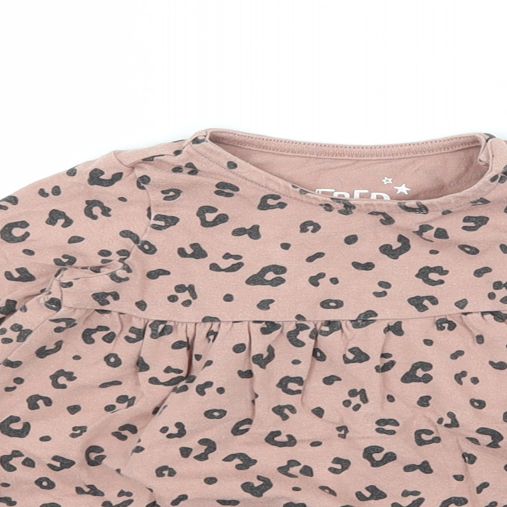 F&F Girls Pink Animal Print Jersey T-Shirt Dress  Size 3-6 Months