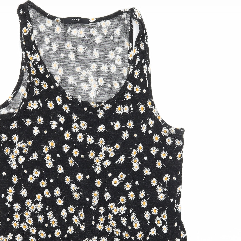 George Womens Black Floral Jersey Basic Tank Size 12