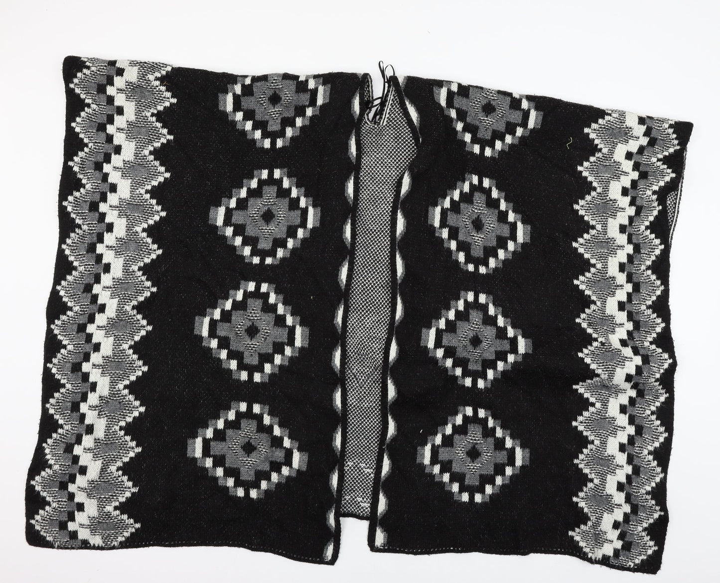 Preworn Womens Black Geometric Knit  Shawl/Wrap