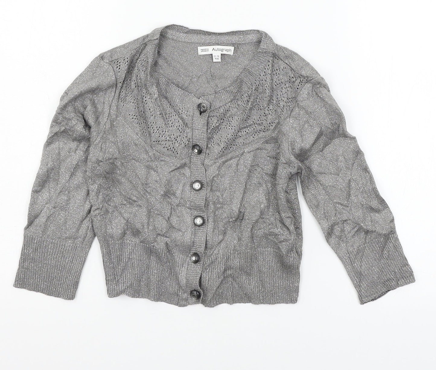 Marks and Spencer Girls Grey  Knit Cardigan Jumper Size 11-12 Years