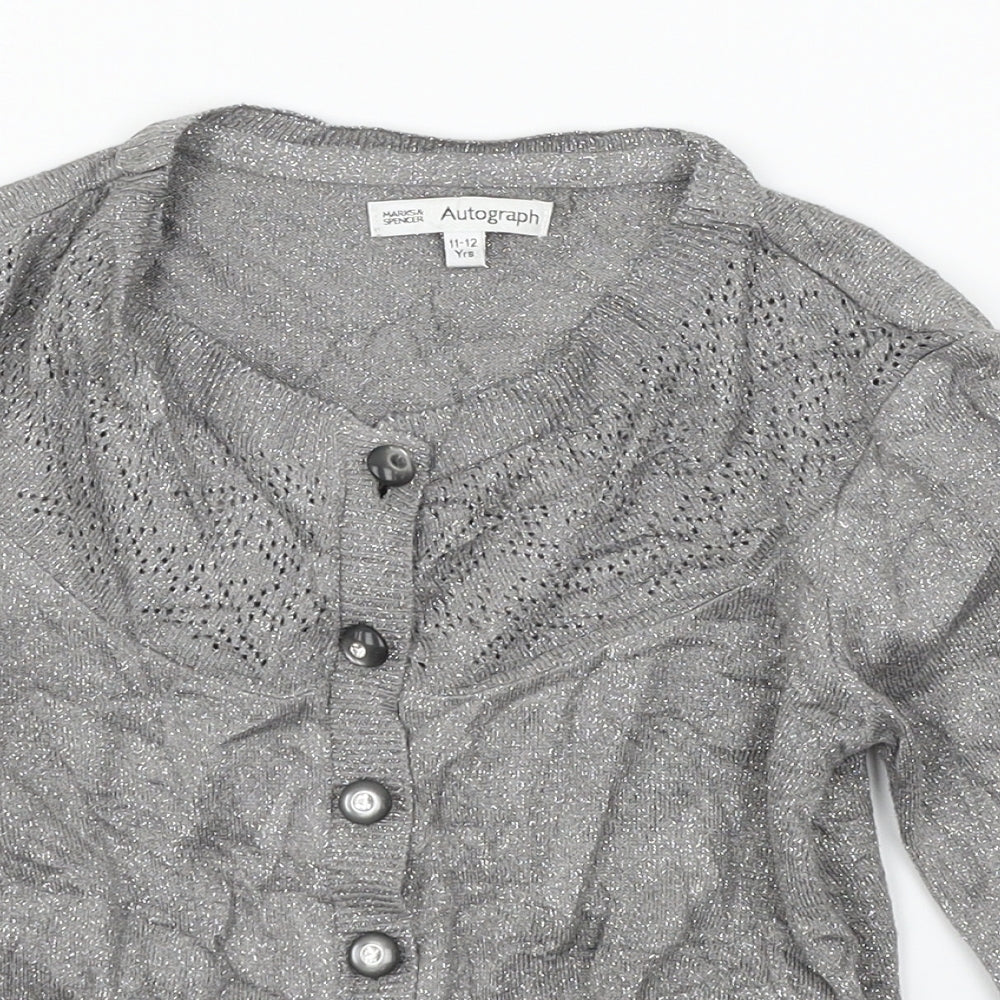 Marks and Spencer Girls Grey  Knit Cardigan Jumper Size 11-12 Years