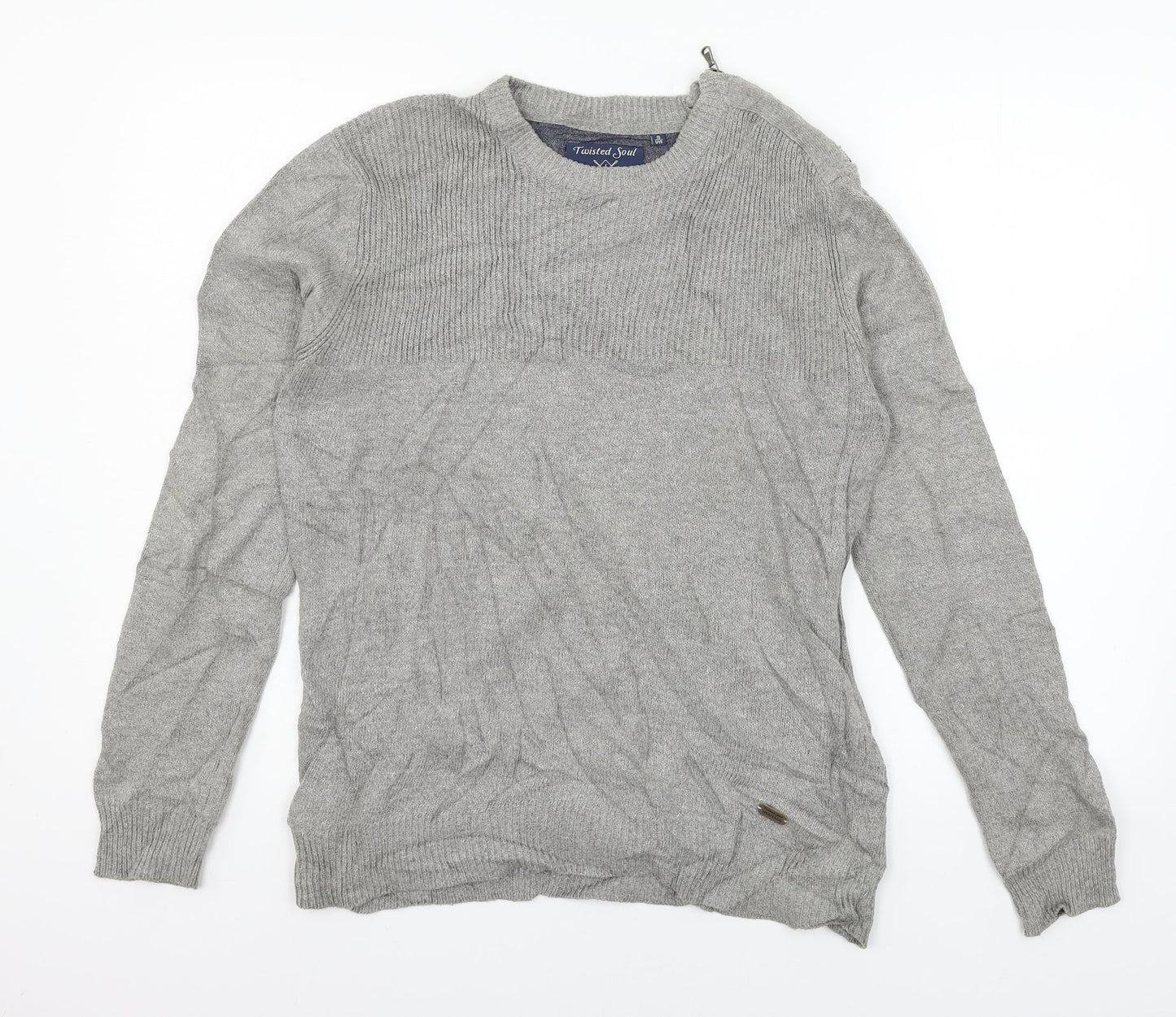 Twisted Soul Mens Grey  Knit Pullover Jumper Size S