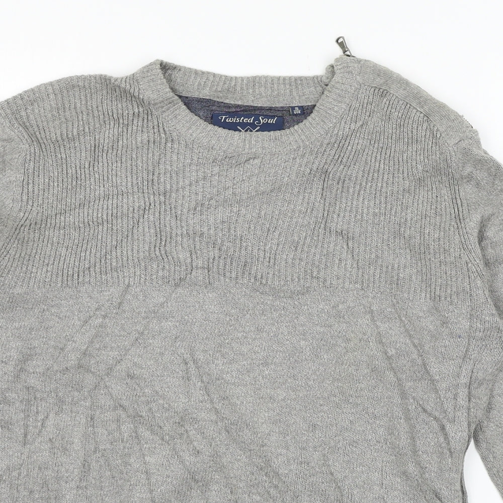Twisted Soul Mens Grey  Knit Pullover Jumper Size S