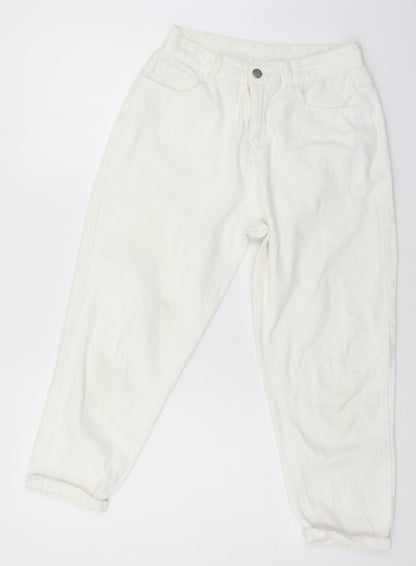 Womens UK Size S Preworn Regular Fit Mom White Jeans