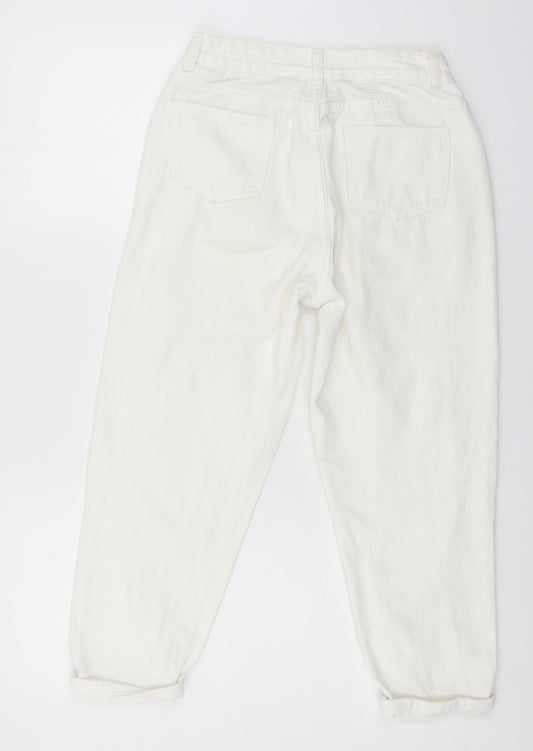 Womens UK Size S Preworn Regular Fit Mom White Jeans