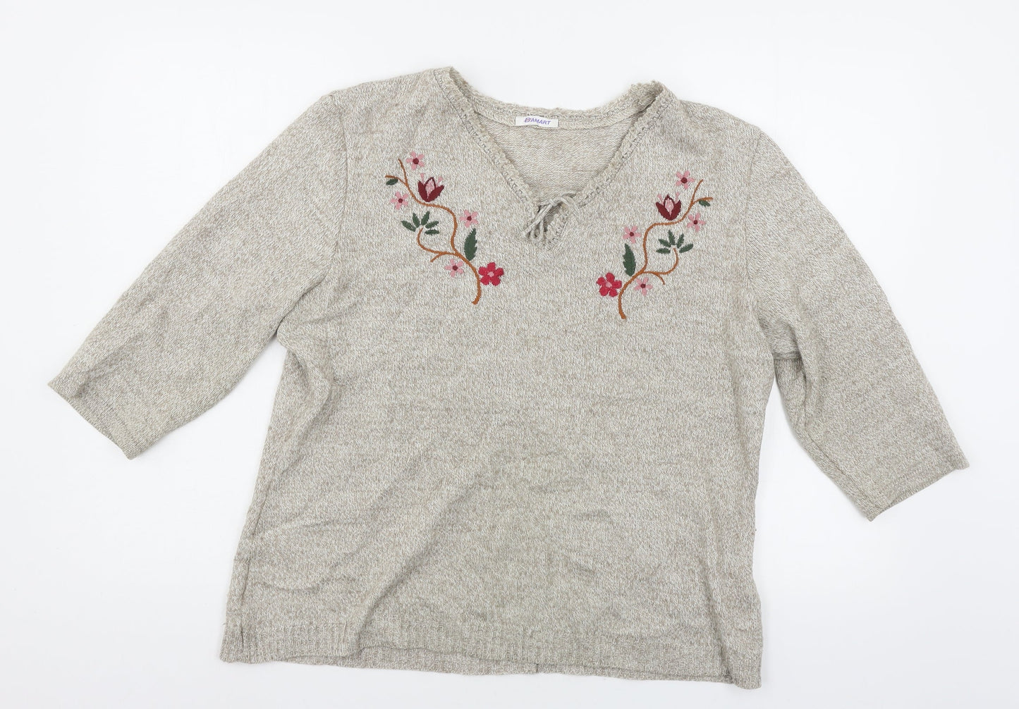 Damart Womens Brown Floral Knit Pullover Jumper Size 14