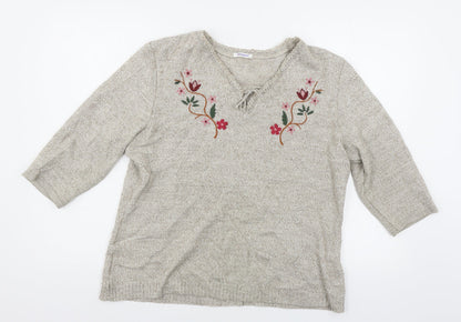 Damart Womens Brown Floral Knit Pullover Jumper Size 14