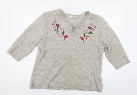 Damart Womens Brown Floral Knit Pullover Jumper Size 14