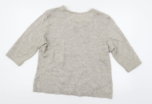 Damart Womens Brown Floral Knit Pullover Jumper Size 14