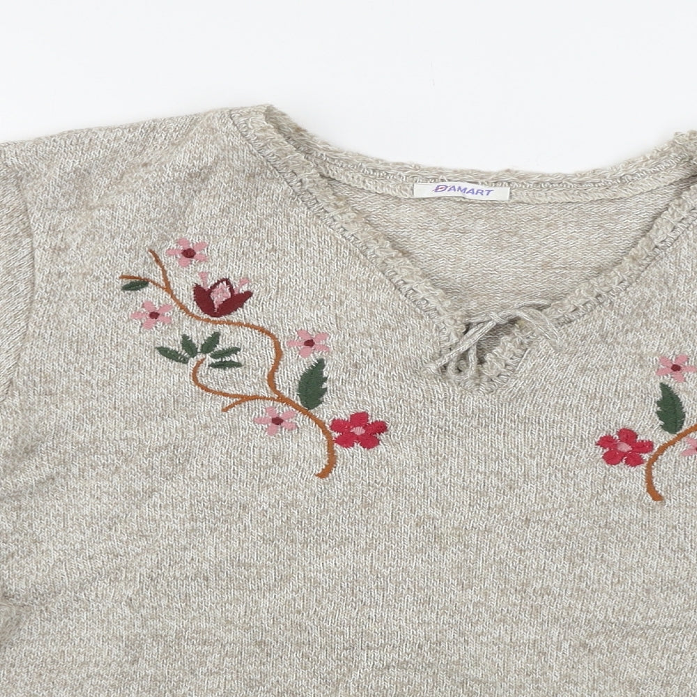 Damart Womens Brown Floral Knit Pullover Jumper Size 14