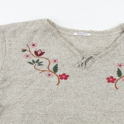 Damart Womens Brown Floral Knit Pullover Jumper Size 14