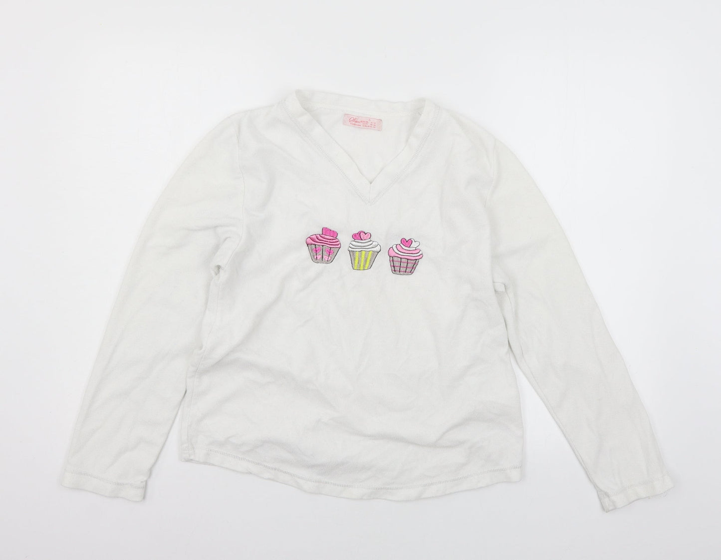 Secret Possesions Womens White Geometric Fleece Top Pyjama Top Size 8  - Cupcakes