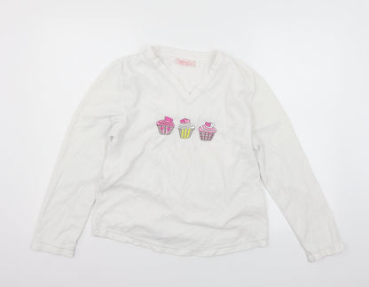 Secret Possesions Womens White Geometric Fleece Top Pyjama Top Size 8  - Cupcakes
